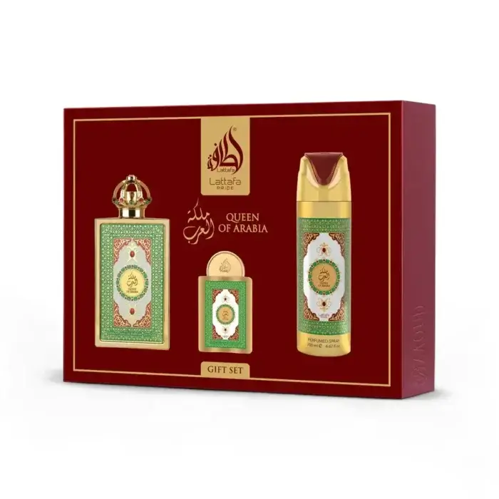 Kit Lattafa Queen of Arabia Gift Set - Perfume Árabe (Eau de parfum 100ml + EDP 20ml + Desodorante spray 200ml)